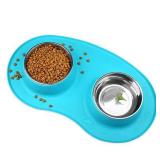 Vivaglory 100oz Large Dog Bowls Dishes Double Stainless Steel Cat Puppy Feeding Bowls with Wider Non Skid & Non Spill Silicone Mat, Turquoise