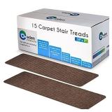 Non-Slip Carpet Stair Treads for Wooden Steps, 15pcs 8x30in Slip Resistance Indoor Peel & Stick Stair Treads Carpet Runner Mats for Elders, Kids, Dogs, Staircase Step Rugs Stair Grips Non-Slip, Mocha