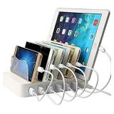 Marshon Watt 6-USB Port Fast Charging Station for Multiple Devices-Premium-Grade-Organize All Your Charging Needs-Charger Station Includes Short Cables Compatible with Apple and Android Devices