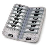 TeloTravel AM/PM Bi-Folding Pill Organizer + Supplement Case for OTC Medicine, Prescription + Vitamins - 14 Labeled Monday-Sunday Pouches, Grey Travel Pill Case