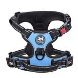 PoyPet No Pull Dog Harness, No Choke Dog Reflective Harness, Adjustable Soft Padded Pet Vest with Easy Control Handle 3 Snap Buckles (Light Blue,M)