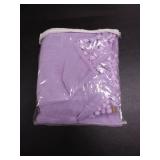 MISS SELECTEX Linen Look Pom Pom Tasseled Sheer Curtains - Rod Pocket Voile Semi-Sheer Curtains for Living and Bedroom, Set of 2 Curtain Panels (52 x 63 inch, Lilac Purple)