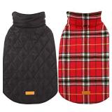 Kuoser Cozy Waterproof Windproof Reversible British Style Plaid Dog Vest Winter Coat Warm Dog Apparel for Cold Weather Dog Jacket for Dogs with Furry Collar Bright Red L