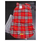Kuoser Cozy Waterproof Windproof Reversible British Style Plaid Dog Vest Winter Coat Warm Dog Apparel for Cold Weather Dog Jacket for Dogs with Furry Collar Bright Red L