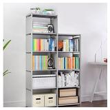 9 Storage Cubes, 4 Tire Shelving Bookcase Cabinet, DIY Closet Organizers for Living Room Bedroom Office (Gray)