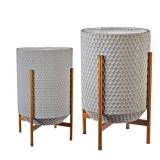 2-Piece Gray Metal Floor Planters