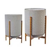 2-Piece Gray Metal Floor Planters