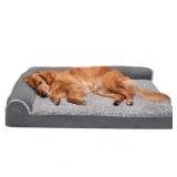 FurHaven Pet Dog Bed Deluxe Orthopedic Faux Fur & Suede L-Shaped Chaise Couch Pet Bed for Dogs & Cats, Stone Gray, Jumbo
