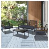4-piece Black Wicker Cord Patio Furniture Sofa Conversation Set- Retail:$275.99