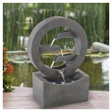 Pure Garden Round Cascading Fountain 4 Tier Polyresin Waterfall 18.5"H