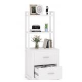 2-Drawer Nightstand with Storage Shelves, Wooden White Night Stands Bedside Tables for Bedroom- Retail:$186.99