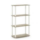 Furinno Turn-S-Tube 4-Tier Multipurpose Shelf Display Rack with Square Tube, Sonoma Oak/White