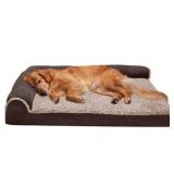 FurHaven Pet Dog Bed Deluxe Orthopedic Faux Fur & Suede L-Shaped Chaise Couch Pet Bed for Dogs & Cats, Espresso, Jumbo
