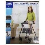 Medline Steel Rollator Walker, Folding Rolling Walker, 6" Wheels, 350lb Weight Capacity, Burgundy Red Frame