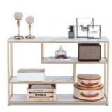 Ivinta 3-Tier Console Table with Storage, White Entryway Table with Shelves, Gold Small Table Sofa Tables for Living Room- Retail:$245.99