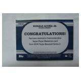 Commemorative Topps Player Medallion Card, from 2020 Topps Baseball Card, Ronald Acuna Jr., Atlanta Braves