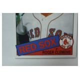 Rookie Card Retrospective RC Logo Medallion Card from 2020 Topps Baseball Series One, Roger Clemens, Boston Red Sox