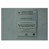 Rookie Card Retrospective RC Logo Medallion Card from 2020 Topps Baseball Series One, Roger Clemens, Boston Red Sox