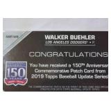 150th Anniversary Commemorative Patch Card from 2019 Topps Baseball Update Series, Walker Buehler, Los Angeles Dodgers