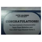 Commemorative Topps Player Medallion Card from 2020 Topps Baseball Series 2, Pete Alonso, New York Mets