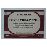 Commemorative Topps Player Medallion Card from 2020 Topps Baseball Series 2, Yadier Molina, St. Louis Cardinals