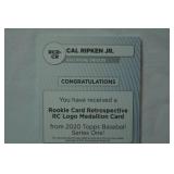 Rookie Card Retrospective RC Logo Medallion Card from 2020 Topps Baseball Series One, Cal Ripken Jr., Baltimore Orioles