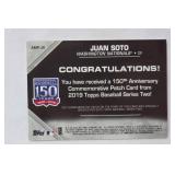 150th Anniversary Commemorative Patch Card from 2019 Topps Baseball Series Two! "Juan Soto, Washington Nationals"