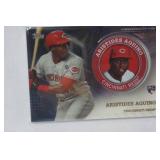 Commemorative Topps Player Medallion Card from 2020 Topps Baseball Series 2, "Aristides Aquino, Cincinnati Reds"
