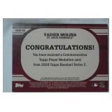 Commemorative Topps Player Medallion Card From 2020 Topps Baseball Series 2, "Yadier Molina, St. Louis Cardinals"