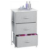 mDesign Storage Dresser End/Side Table Night Stand Furniture Unit - Small Standing Organizer for Bedroom, Office, Living Room, and Closet - 3 Drawer Removable Fabric Bins - Gray/White