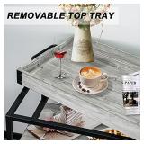 Galsoar Bar Cart Solid Wood for The Home Bar & Serving Carts on Wheels Liquor Cart with Glass Holder Mini Mobile Bar Cart with Removable Tray 3 Tier Rustic Industrial Trolley Grey White