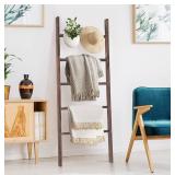 RHF 48" Wood Blanket Ladder, Decorative Ladder Shelf, Leaning Shelf, Ladder for Bedroom Living Room Bathroom, Rustic Farmhouse Wooded Ladder, Brown