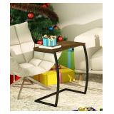 Side Table End Table, Vintage C Shaped Couch Table for Sofa Laptop Coffee Snack, Dark Walnut