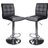 Leader Modern Square Back Bar Stools, Adjustable Swivel Bar Stool Set Of 2, Bar- Black