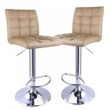 Leader Modern Square Back Bar Stools, Adjustable Swivel Bar Stool Set Of 2, Bar  Khaki