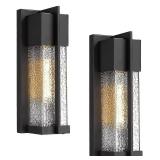 Factory Sealed - KAUEN Outdoor Wall Light, Exterior Wall Mount Lantern, Porch Light in Textured Black Finish with Water Ripple Glass 2418-1W-2PK