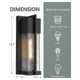 Factory Sealed - KAUEN Outdoor Wall Light, Exterior Wall Mount Lantern, Porch Light in Textured Black Finish with Water Ripple Glass 2418-1W-2PK