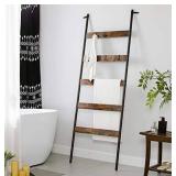 VASAGLE Blanket Ladder, Leaning Ladder Shelf, 5-Tier Towel Rack, 65 cm Wide, Steel Frame, for Blankets, Towels, Scarves, Industrial Style, Rustic Brown and Black LLS011B01