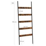 VASAGLE Blanket Ladder, Leaning Ladder Shelf, 5-Tier Towel Rack, 65 cm Wide, Steel Frame, for Blankets, Towels, Scarves, Industrial Style, Rustic Brown and Black LLS011B01