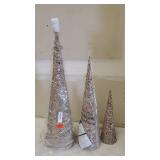 One Holiday Way LED Lighted Set of 3 Gold Glitter Cone Christmas Trees (32 Inch, 24 Inch, 16 Inch) - Battery Operated Light Up Elegant Golden Metallic Glittered Decoration Winter Home Decor