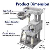 rabbitgoo Cat Tree Cat Tower for Indoor Cats, Multi-Level Cat House Condo with Large Perch, Scratching Posts & Hammock, Cat Climbing Stand with Toy for Small Cats Kittens Play Rest, 39" Tall, Gray