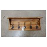 Rustic Wall Mounted Coat Rack Shelf - Brown Wooden Country Style 24" Entryway Shelf with 5 Rustic Hooks - Solid Pine Wood. Perfect Touch for Your Entryway, Mudroom, Kitchen, Bathroom and More (Brown)