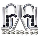 MOOSUN 2.5" 8pcs Universal Aluminum Tube Set 600MM Polished Aluminum Turbo Intercooler Pipe+8 Elbow Hose+16 Clamps Kit