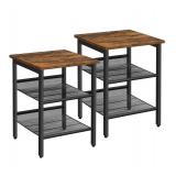VASAGLE Nightstand, Set of 2 Side Tables, End Tables with Adjustable Mesh Shelves, for Living Room, Bedroom, Industrial, Stable Steel Frame, Easy Assembly, Rustic Brown and Black ULET24X