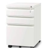 DEVAISE 3 Drawer Mobile File Cabinet with Lock, Fully Assembled Except Casters, Letter / Legal Size, White