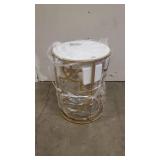 Gold&White Round Nesting Side End Tables Set of 2 in Wooden Top, Assemble Already, Small Coffee Tables for Living Room Small Space, 16.5" D x 22" H & 14" D x 19" H