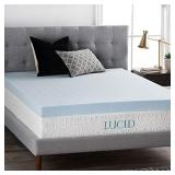 LUCID 4 Inch Gel Memory Foam Mattress Topper-Ventilated Design-Ultra Plush-Queen