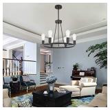 BONLICHT Rustic Farmhouse Round Pendant Lighting 6 Light Oil-Rubbed Bronze Metal Chandelier Industrial Vintage Dining Room Hanging Ceiling Light Fixtures for Kitchen Island Foyer Bedroom