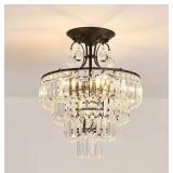 CVKASH 5 -Lights Crystal Chandelier E12?Antique Modern Black Semi Flush Mount Ceiling Lights?Lighting for Living Room Dining Room Bedroom Entryway Foyer