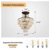 CVKASH 5 -Lights Crystal Chandelier E12?Antique Modern Black Semi Flush Mount Ceiling Lights?Lighting for Living Room Dining Room Bedroom Entryway Foyer